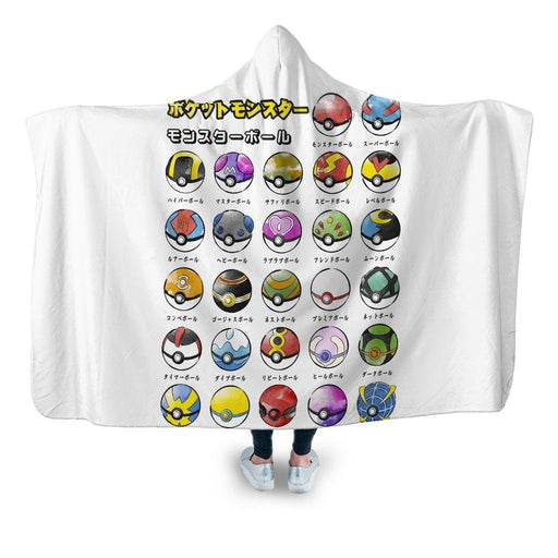 Types Of Pokeballs Hooded Blanket - Adult / Premium Sherpa