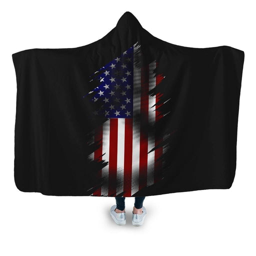Usa Flag Hooded Blanket - Adult / Premium Sherpa