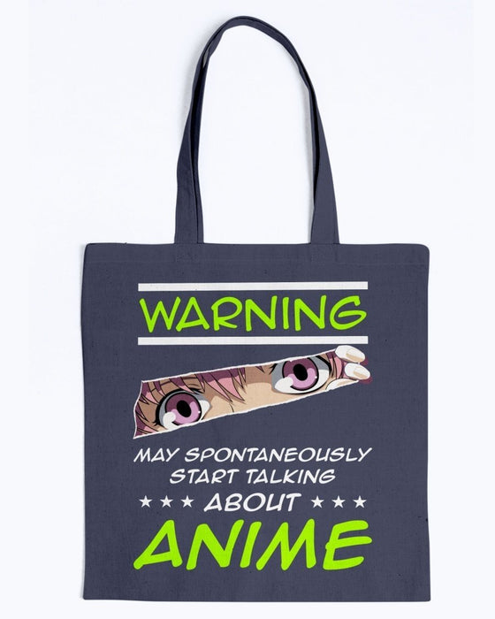 Warning May Spontaneously Start Talking About Anime Tote - Navy / M