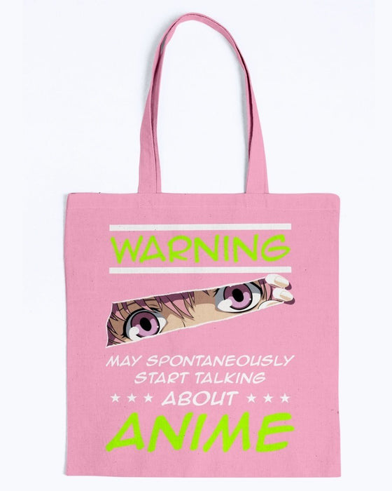 Warning May Spontaneously Start Talking About Anime Tote - Pink / M