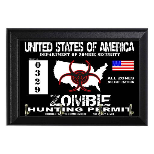Zombie Hunting Permit Geeky Wall Plaque Key Hanger